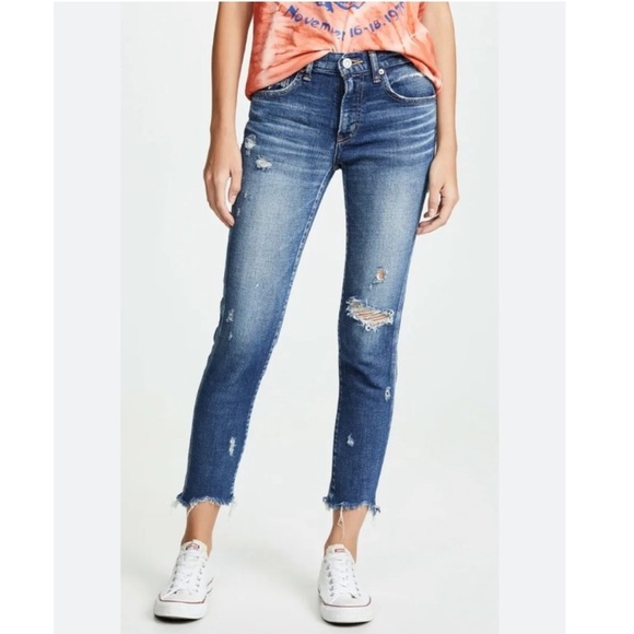 Moussy Vintage Glendale Skinny Jean in Blue Distressed Size 28 - Picture 1 of 6